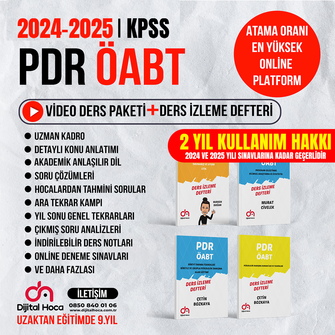 2024+2025 PDR ÖABT Video Ders Paketi + Ders İzleme Defterleri(2yıl kullan)