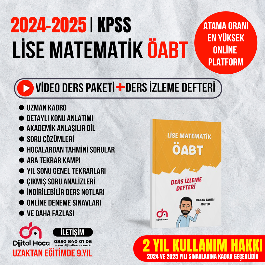 2024+2025 Lise Matematik ÖABT Video Ders Paketi + Ders İzleme Defterleri(2yıl kullan)