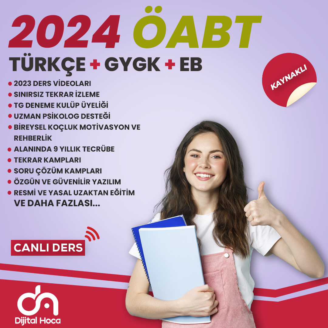 2024 Türkçe ÖABT+Eğitim Bilimleri+GYGK Erken Kayıt Canlı Ders Paketi (Kaynaklı)