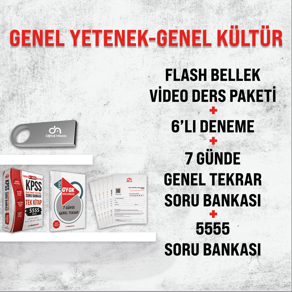 Dijital Hoca GY-GK 7 Günde Genel Tekrar Soru Bankası+5555 Soru Bankası+Kurumsal Deneme+Flash Bellek Video Ders Paketi Set