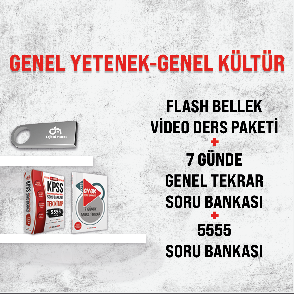 Dijital Hoca GY-GK 7 Günde Genel Tekrar Soru Bankası+5555 Soru Bankası+Flash Bellek Video Ders Paketi Set