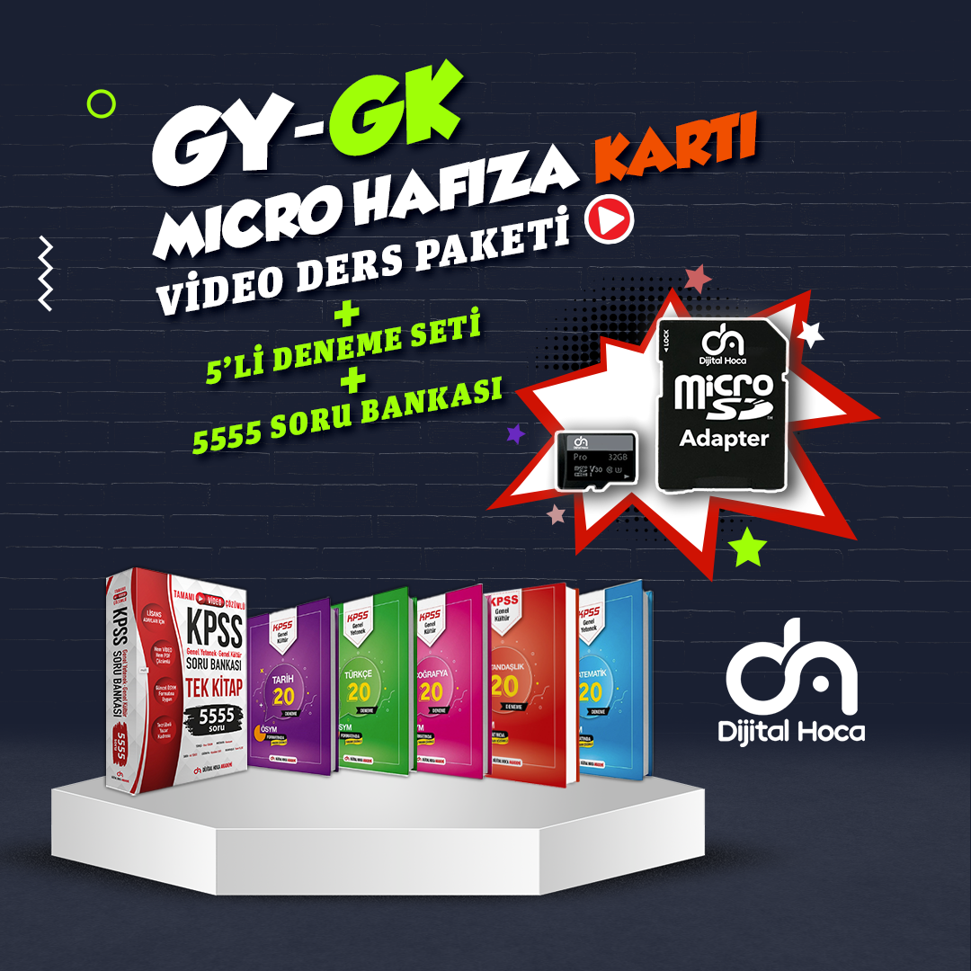 GYGK Micro Kart Video Ders Paketi+5555 Soru Bankası+5'li Branş Deneme Seti Dijital Hoca Akademi