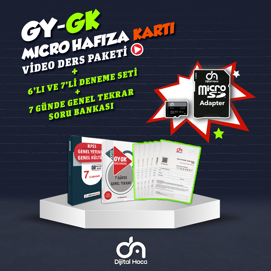 GYGK Micro Kart Video Ders Paketi+6'lı ve 7'li  Deneme+7 Günde Genel Tekrar Soru Bankası Seti Dijital Hoca Akademi
