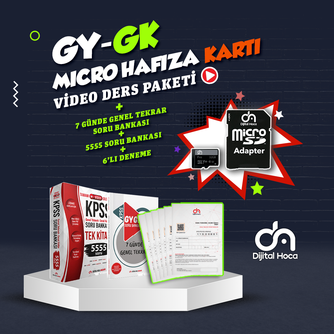GYGK Micro Kart Video Ders Paketi+7 Günde Genel Tekrar+5555 Soru Bankası+6'lı Deneme Seti Dijital Hoca Akademi